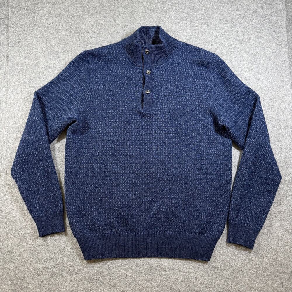 Joseph Abboud Merino Wool Sweater Mens XL Navy Mock Neck 1/4 Zip Button Knit